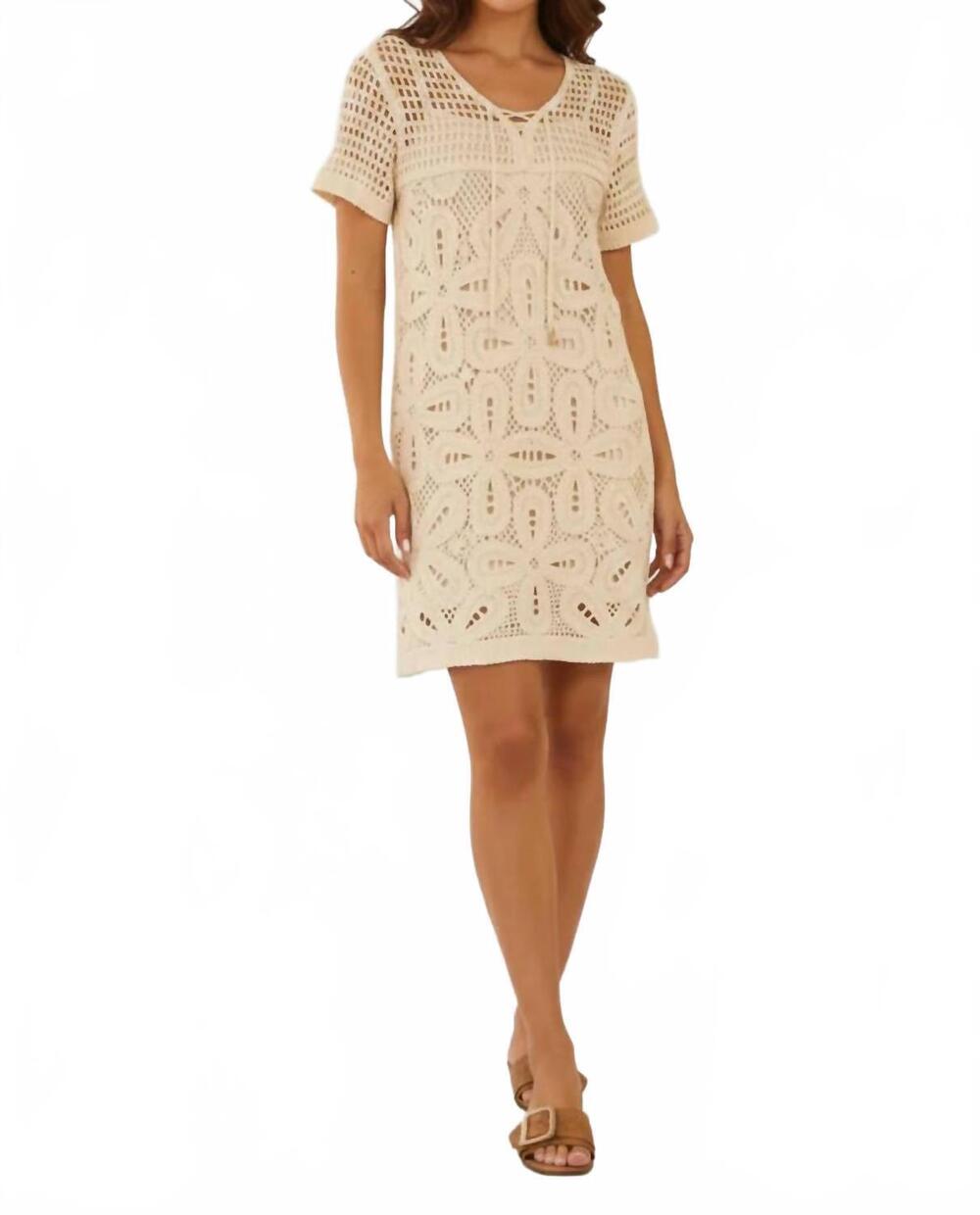 NEW SKIES ARE BLUE luce crochet short sleeve mini dress in ivory